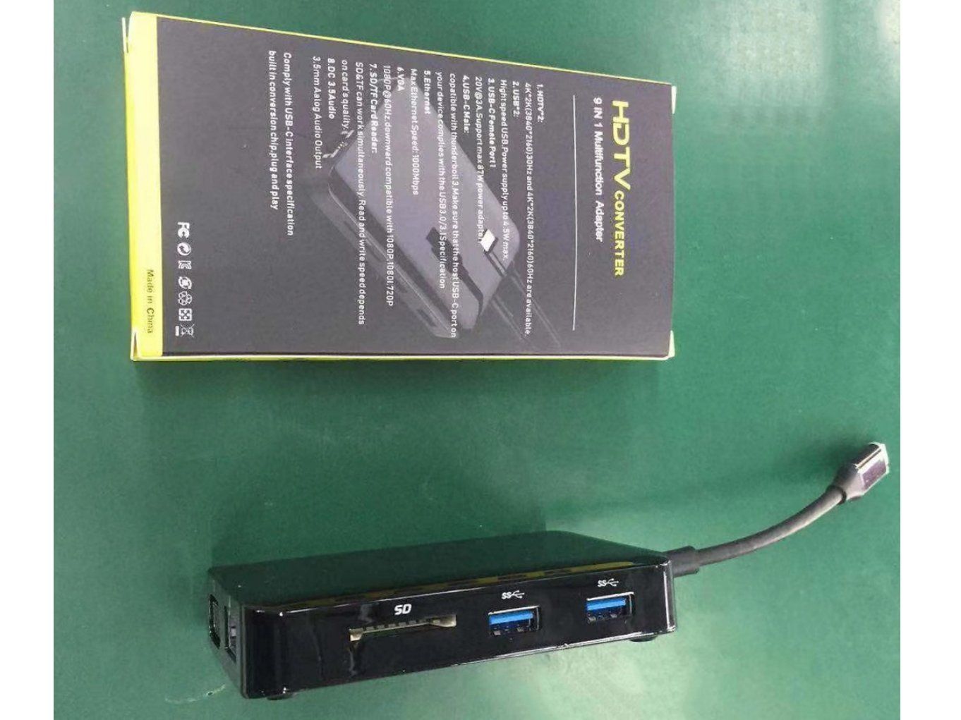 Hub usb Type c 9in1 - hdmi*2, vga, sd, usb, lan 1000Mbps