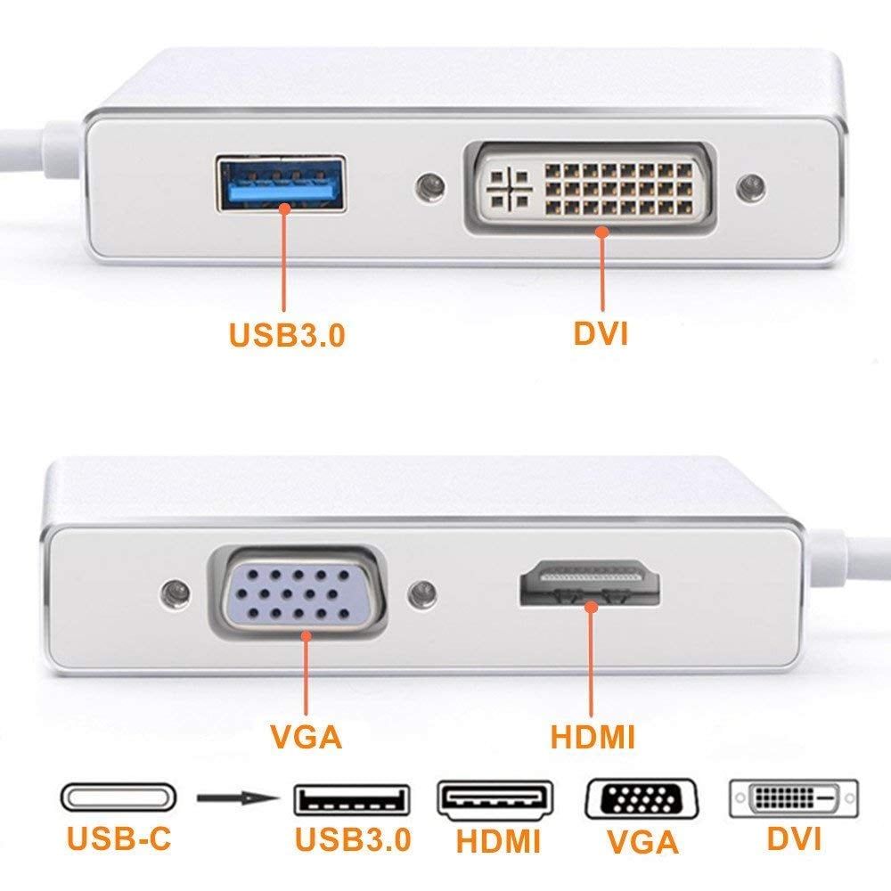 Cáp chuyển tín hiệu USB Type-c (Thunderbolt 3) ra HDMI/ DVI/ VGA/ USB - 4in1-1 - UTH411