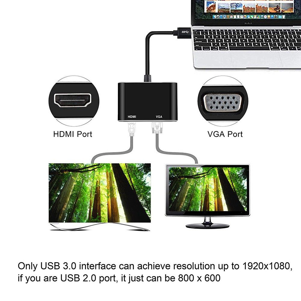 Cáp chuyển USB 3.0 ra HDMI và VGA cùng lúc