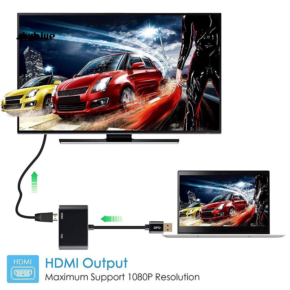Cáp chuyển USB 3.0 ra HDMI và VGA cùng lúc