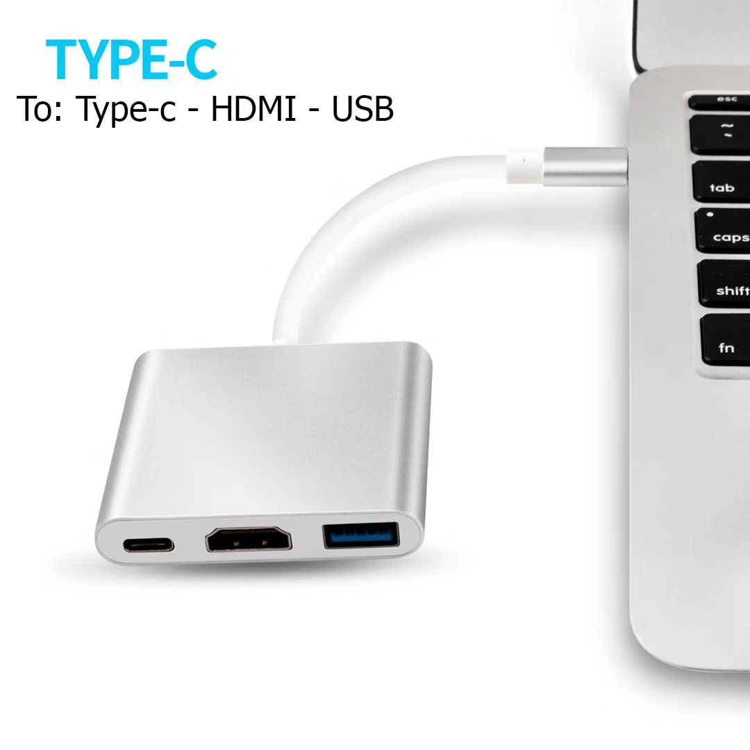 Cáp chuyển tín hiệu Usb-Type-c ra 3 cổng HDMI/ USB/ PD cho Macbook, Smartphone - UTH3014