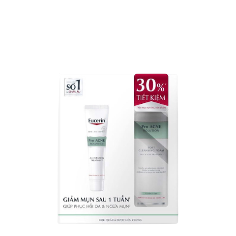  Bộ Sản Phẩm Eucerin Tinh Chất Giảm Mụn Pro Acne AIClearing Treatment 40ML Và Sữa Rửa Mặt Tạo Bọt Pro Acne Cleansing Foam 150g 