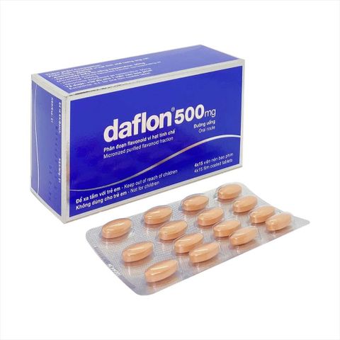  Daflon 500mg trị trĩ, suy giãn tĩnh mạch (4 vỉ x 15 viên) 