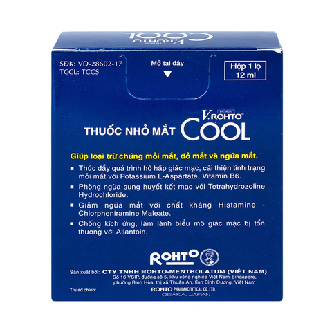  Dung dịch nhỏ mắt V.Rohto Cool giảm mỏi mắt, sung huyết kết mạc lọ 12ml 