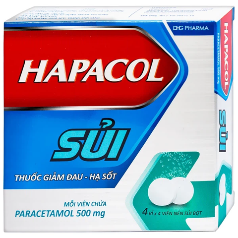 Hapacol Sủi 500mg giảm đau, hạ sốt (4 vỉ x 4 viên)