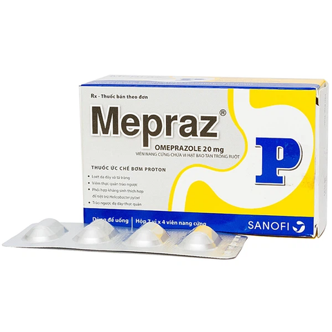 Mepraz 20mg trị trào ngược dạ dày, thực quản (7 vỉ x 4 viên)