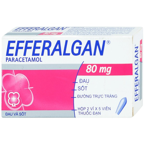 Viên đặt trực tràng Efferalgan 80mg giảm đau, hạ sốt (2 vỉ x 5 viên)