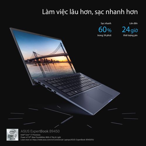 ASUS EXPERTBOOK B9450F i7-10510U/16GD3/1T-PCIE/TPM/14.0FHD/FP/WIFI6/BT5/4C66WHr/ĐEN/W10PRO