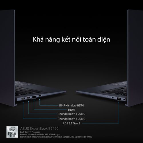 ASUS EXPERTBOOK B9450F i7-10510U/16GD3/1T-PCIE/TPM/14.0FHD/FP/WIFI6/BT5/4C66WHr/ĐEN/W10PRO