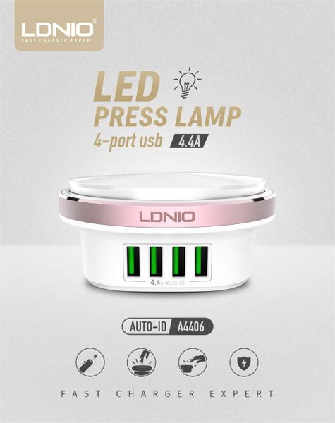 Cổng sạc LDNIO A4406 4 Cổng USB với đèn LED cảm ứng