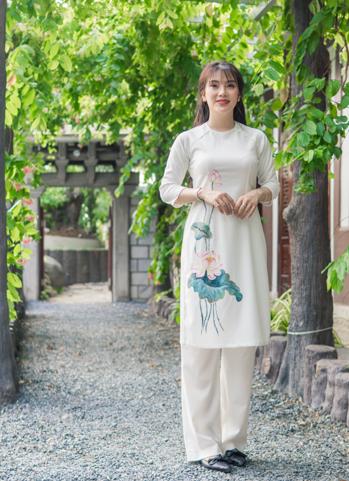 ÁO DÀI LINEN ẤN VẼ SEN