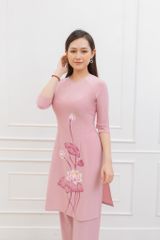 Áo dài pháp phục vẽ sen ( hồng)