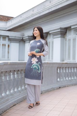 ÁO DÀI LINEN ẤN  2 TÀ VẼ SEN