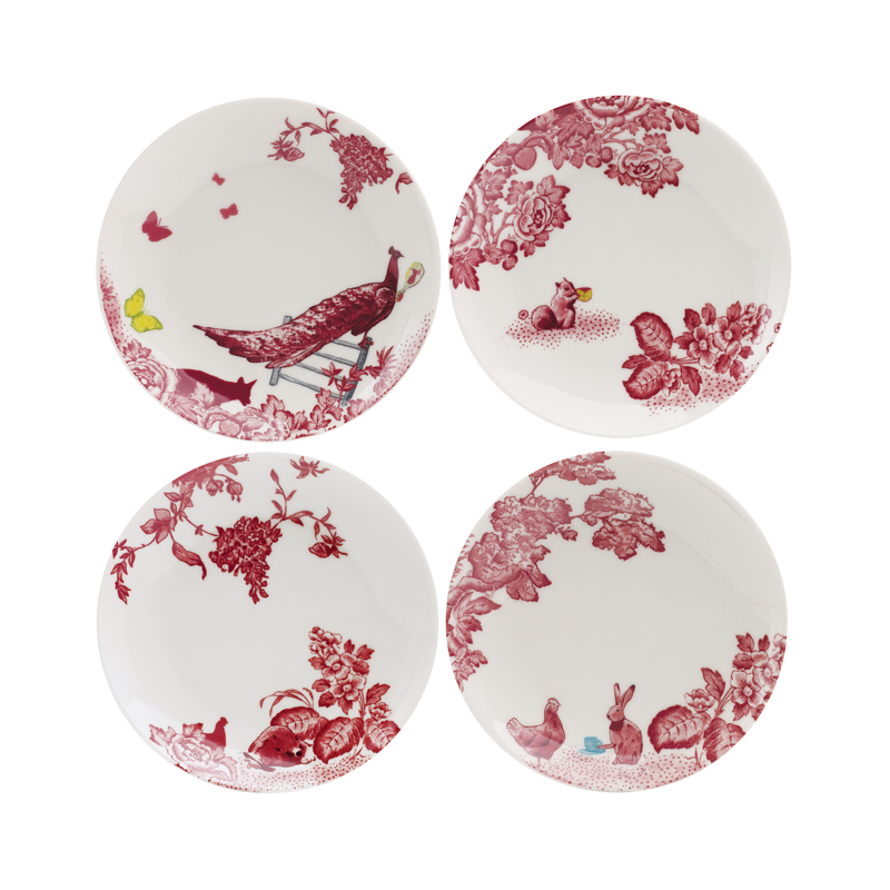 A CURIOUS TOILE - SET OF 4 X 15CM ASSORTED SIDE PLATE (RED)