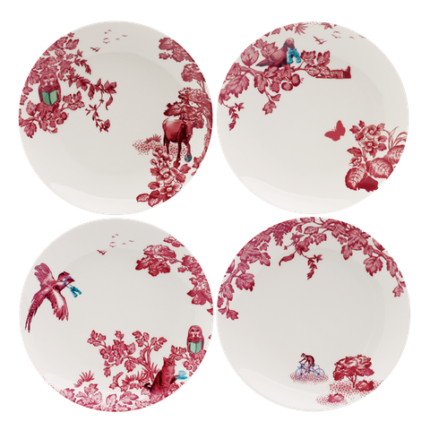 A CURIOUS TOILE - SET OF 4 X 21CM ASSORTED SALAD PLATE (RED)