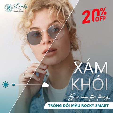  Tròng Kính Đổi Màu Khói Chống Ánh Sáng Xanh Rocky Smart 1.56 Asp Chính Hãng 