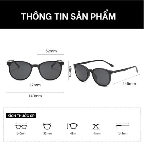  Kính Râm Cận TR90 Clip On Phân Cực Polarized 2 Trong 1 Bộ 5 Kẹp Snap Lens 12160 