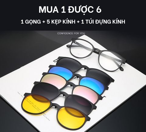  Kính Râm Cận TR90 Clip On Phân Cực Polarized 2 Trong 1 Bộ 5 Kẹp Snap Lens 12160 