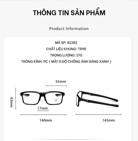  Kính Cận Thể Thao TR Chống Ánh Sáng Xanh 81282 