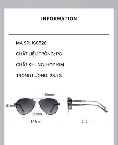  Kính Mát Phân Cực Polarized Aviator Jason JS8528 