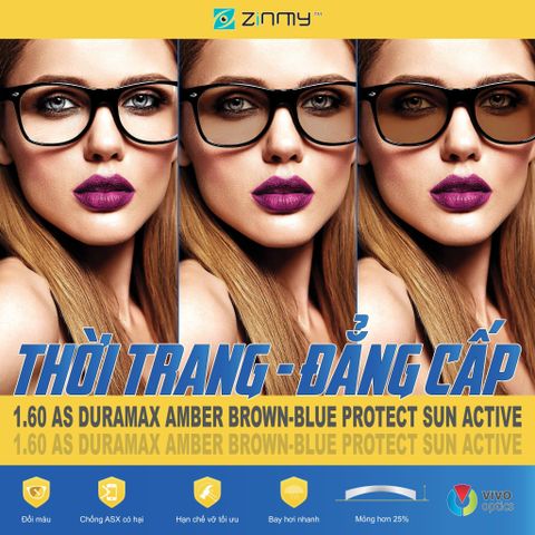  Tròng Kính Mỏng Đổi Màu + Lọc Ánh Sáng Xanh Zinmy Duramax Blue Sun 1.60 