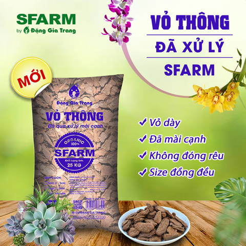 Giá thể vỏ thông trồng lan đã xử lý mài cạnh SFARM KT 2-5cm