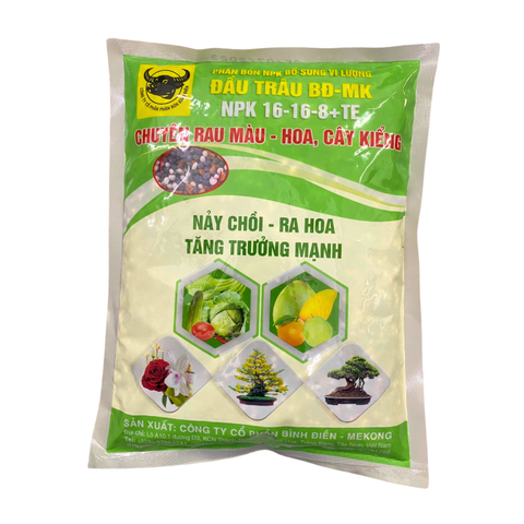 Phân bón đầu trâu NPK 16-16-8 + TE chuyên cho rau màu, hoa cây kiểng - Gói 1kg