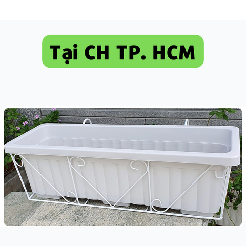 Combo Chậu trồng rau, hoa lan can 63 màu trắng + Giá đỡ 63 màu trắng - Tại CH TP. HCM