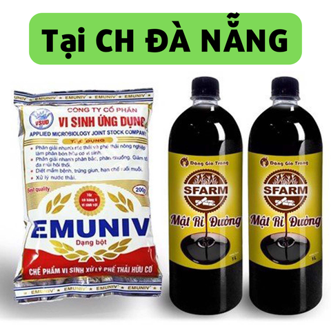 Combo bộ đôi 01 túi chế phẩm ủ rác và phân bón Emuniv 200gram và 02 chai mật rỉ đường loại 1 lít - Tại CH Đà Nẵng