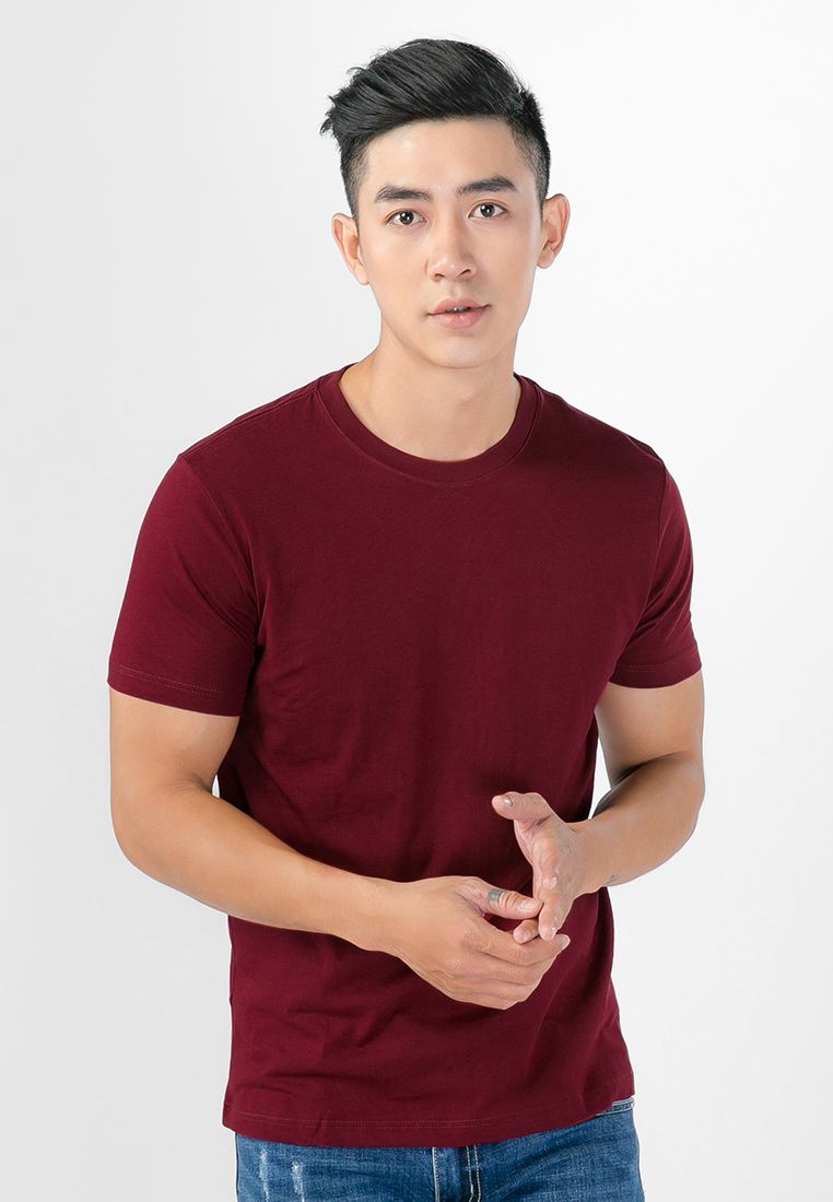 Áo thun nam cổ tròn màu đỏ đô