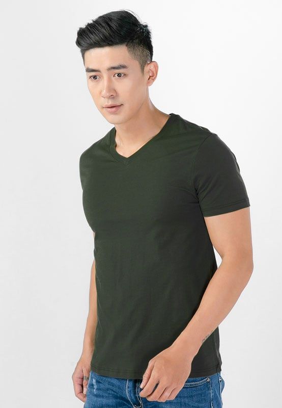 Áo thun nam cổ tròn màu rêu đậm