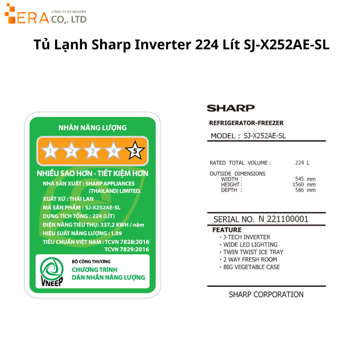  Tủ Lạnh Sharp Inverter 224 Lít SJ-X252AE-SL 