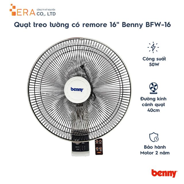  Quạt treo tường có điều khiển Benny BFW-16 