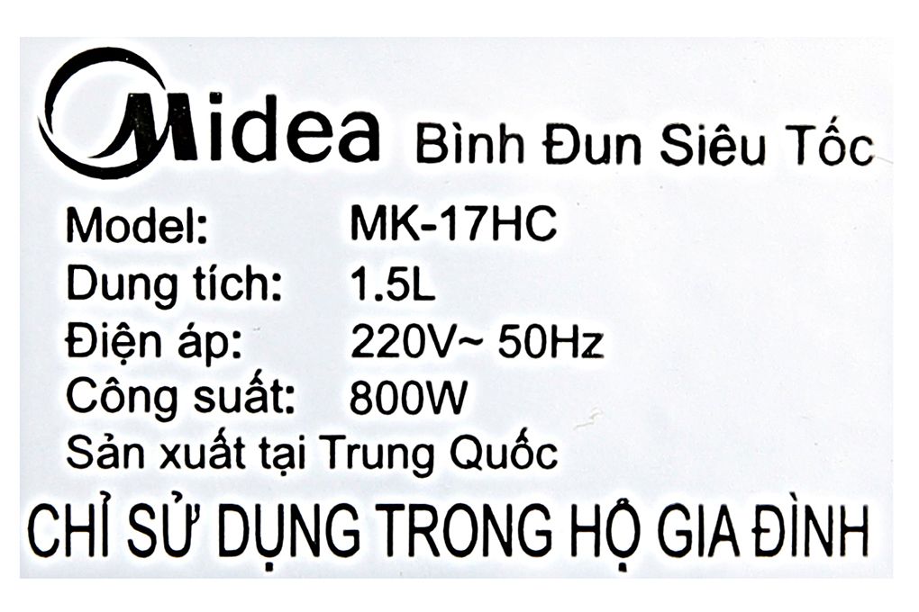  Bình đun siêu tốc Midea MK-17HC -  Hàng chính hãng 