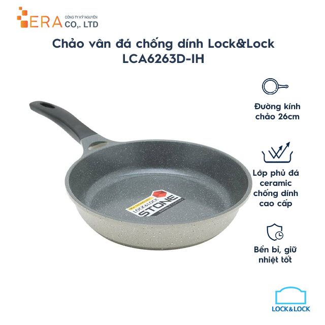  Chảo vân đá chống dính Lock&LockStone (26cm) LCA6263D IH 