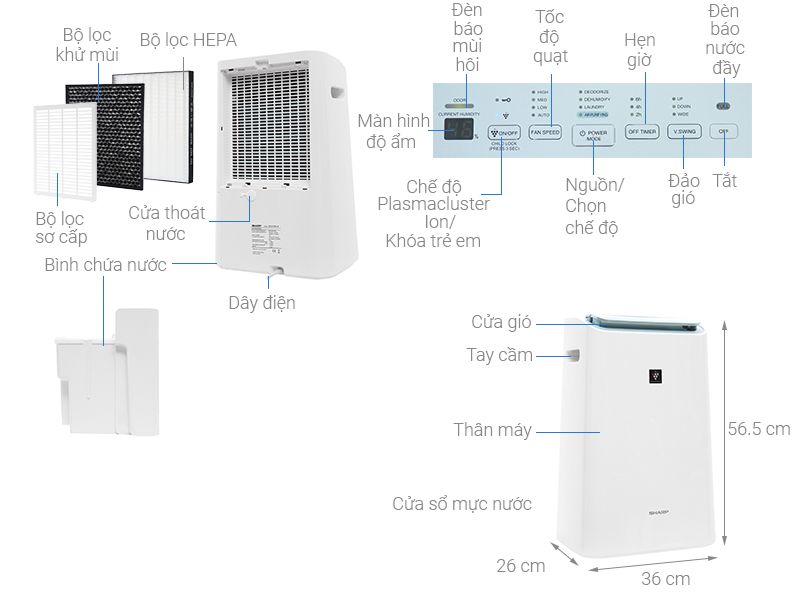  Máy Lọc Không Khí Và Hút Ẩm Sharp DW-E16FA-W 