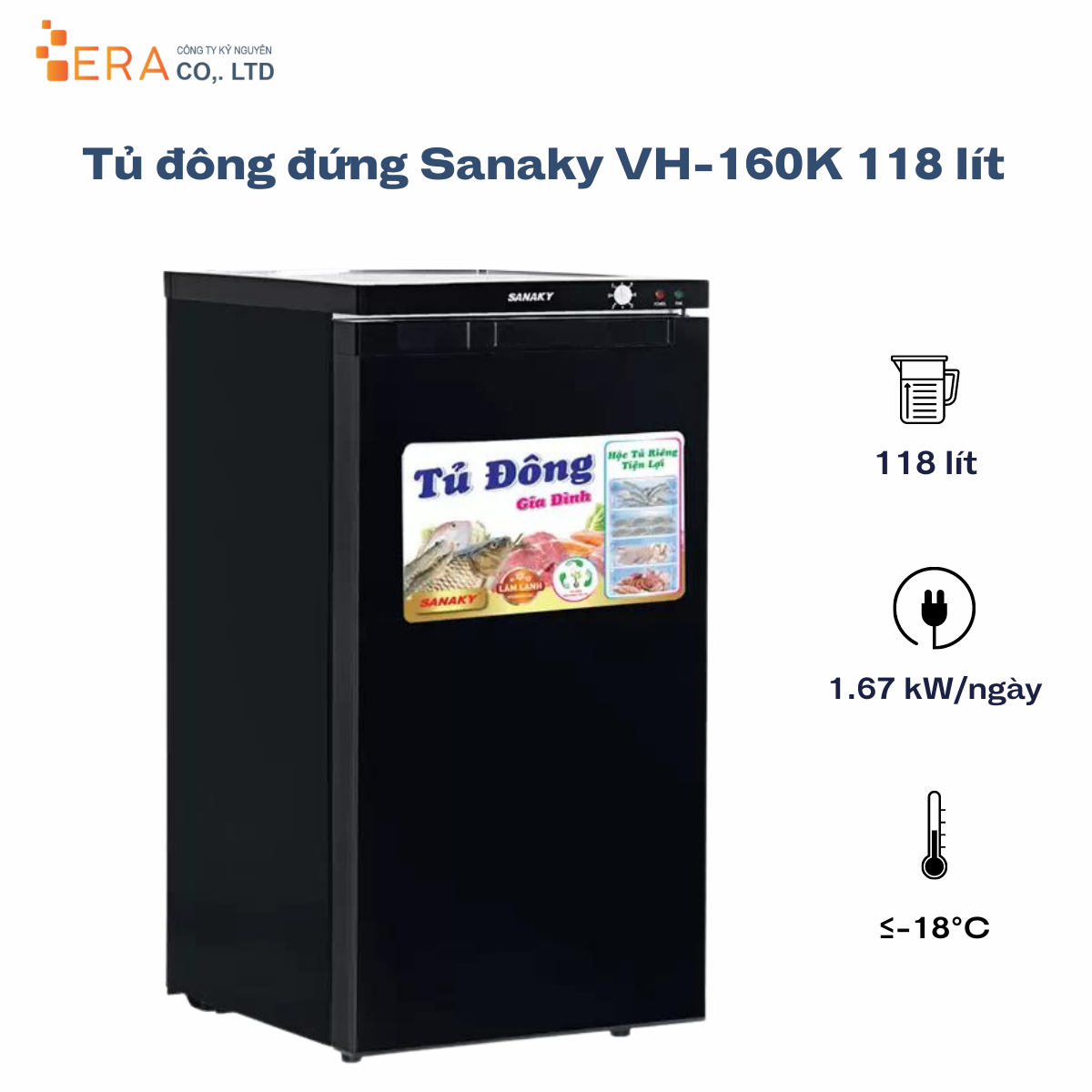  Tủ đông đứng Sanaky VH-160K 118 lít 