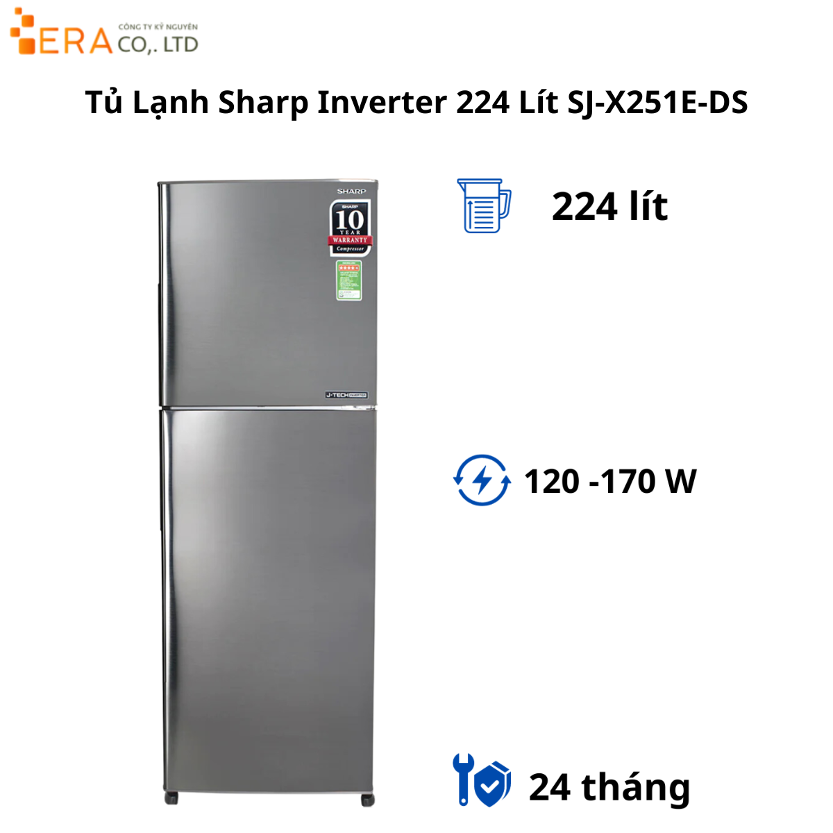  Tủ Lạnh Sharp Inverter 224 Lít SJ-X251E-DS 