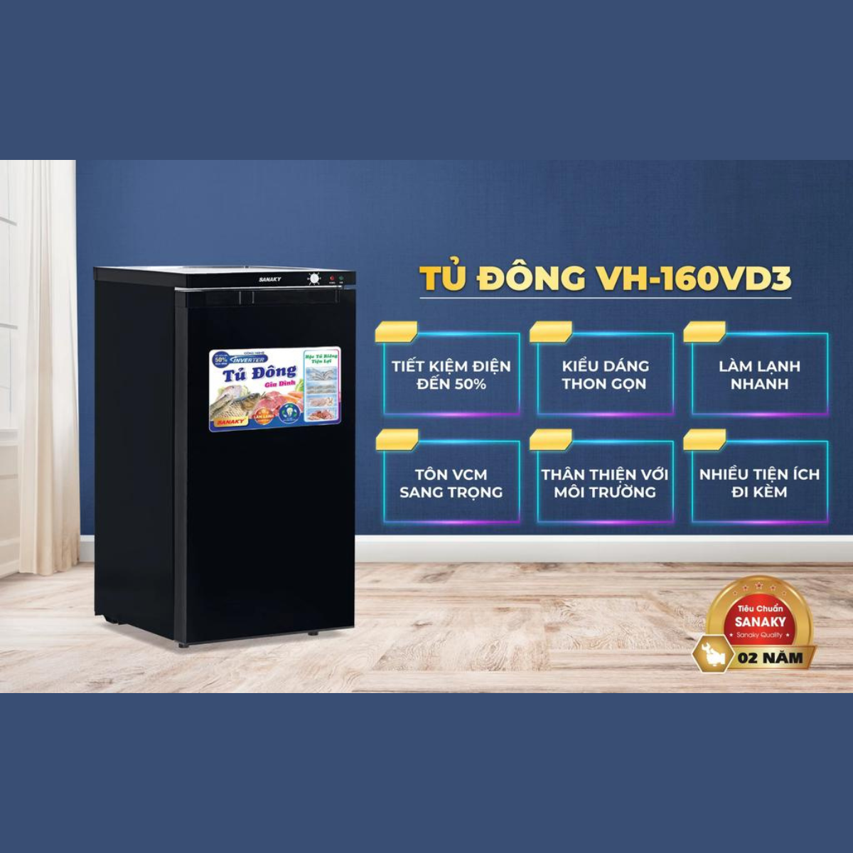  Tủ đông đứng Sanaky Inverter VH-160VD3 118 lít 