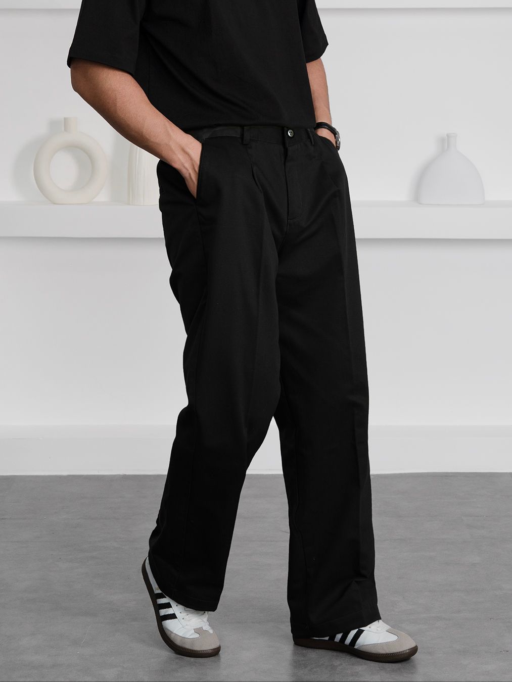 Quần kaki wide leg black 03