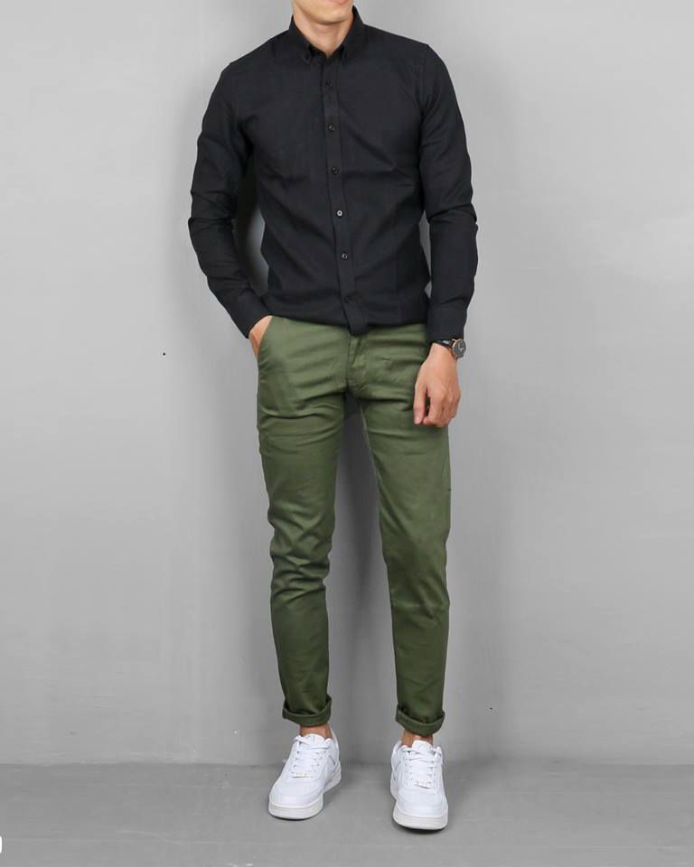 Quần kaki xanh rêu pull bear