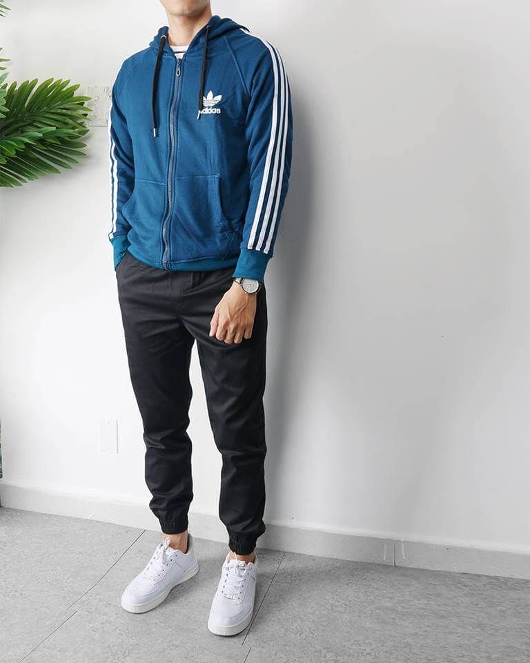  Áo hoodie adidas dây kéo xanh navy 