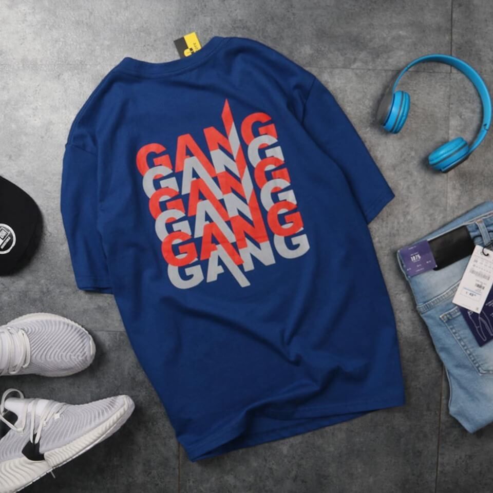Áo tay lỡ Gang xanh dương