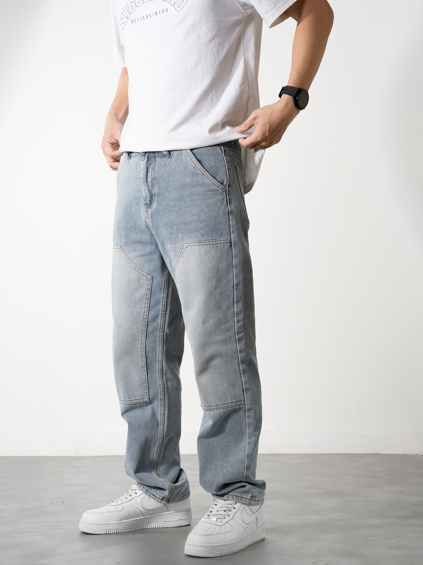 Jean double knee silver gray 41