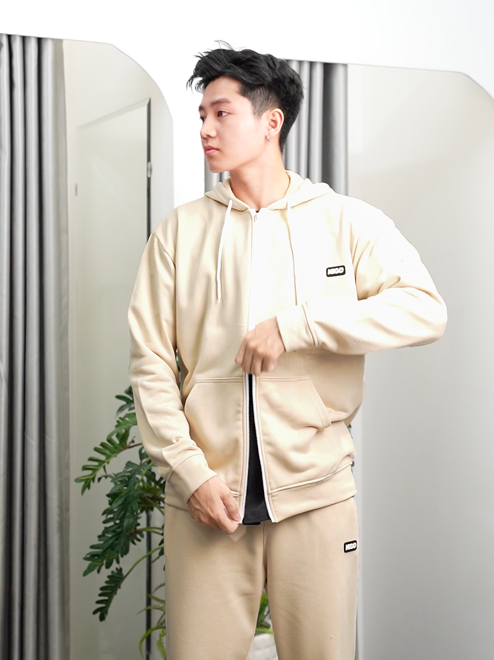  Áo khoác hoodie 2zip begie Nigo 