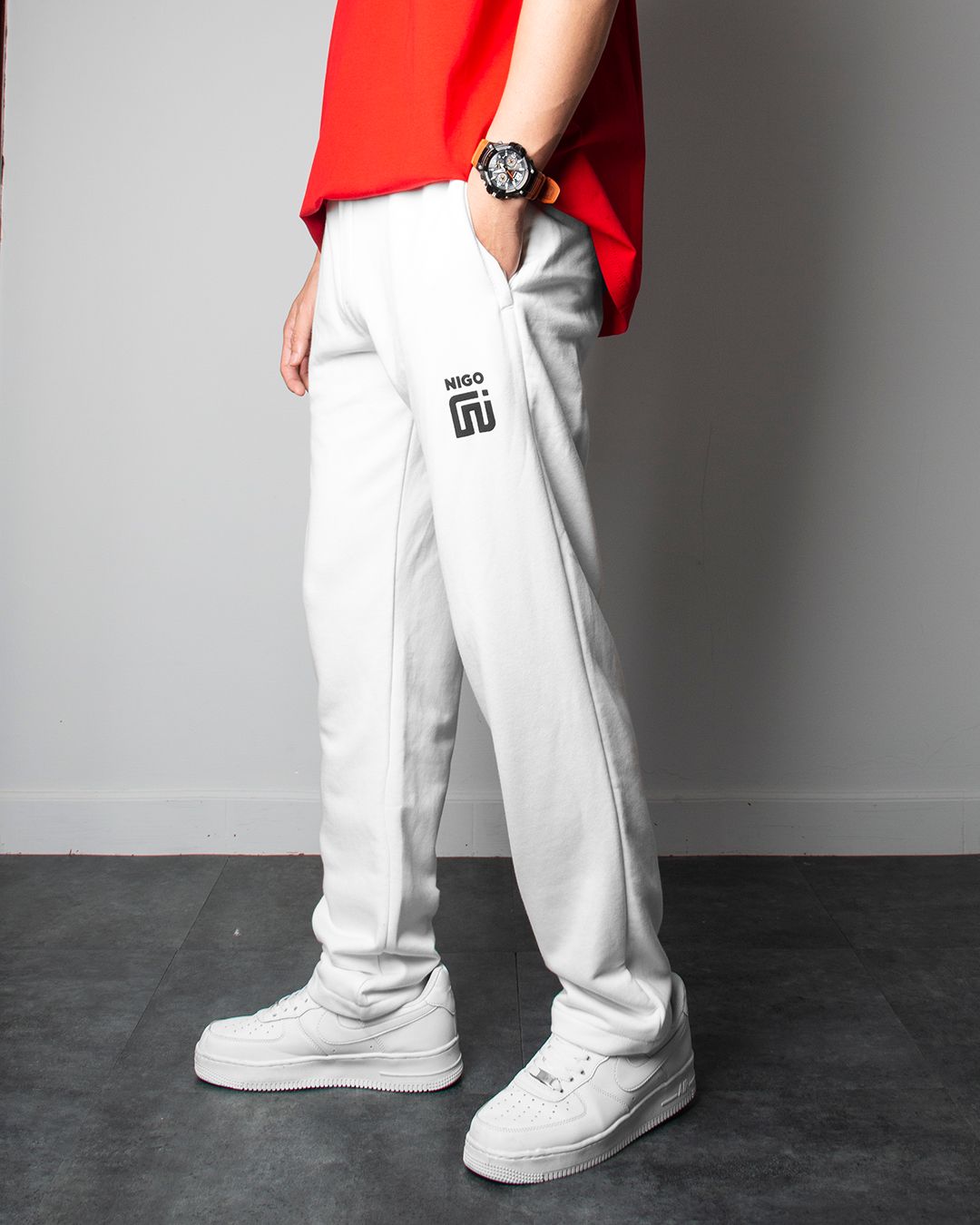 Quần sweatpant trắng nigo suông 12