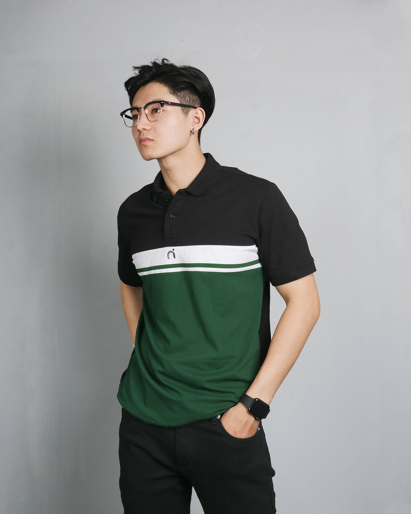  Áo Polo Black mix green 