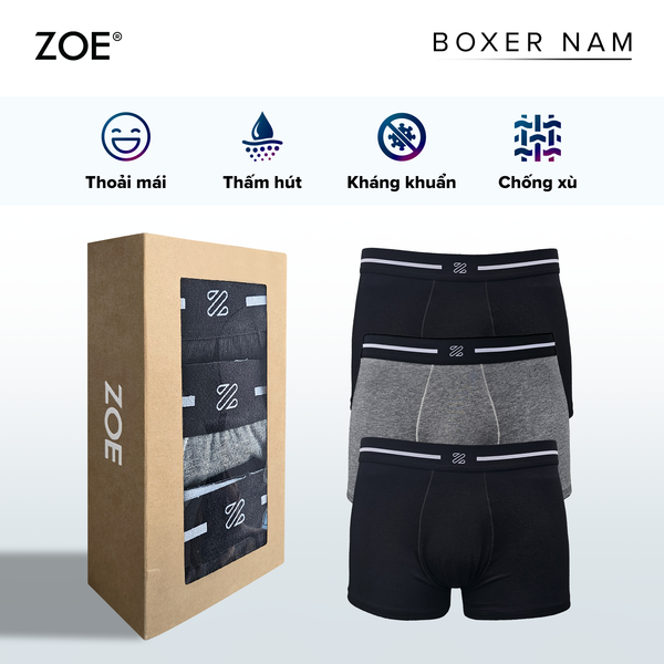  Combo 3 Quần lót nam Trunk cotton logo Zoe - Xám 