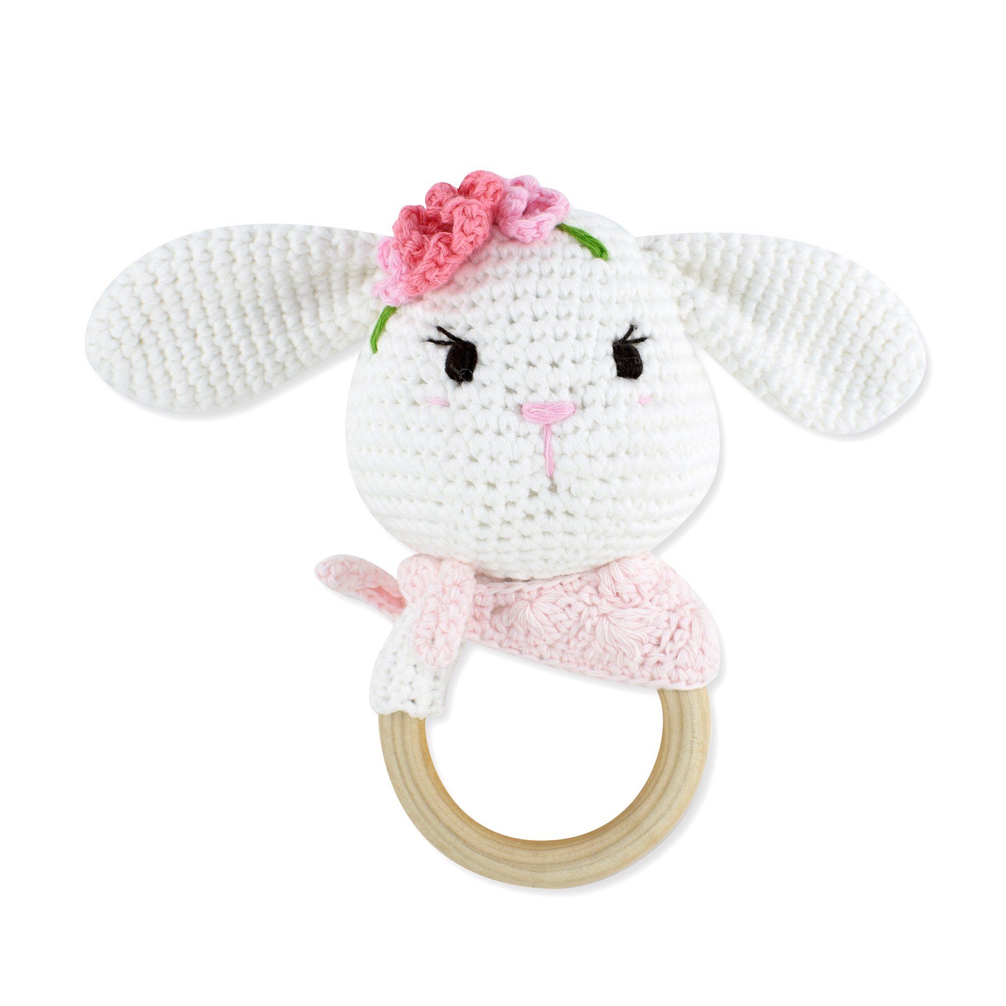 Shaker Ring Rattle Rabbit- Snowball