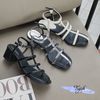 Sandal 5p gót vuông mũi vuông 3 quai ngang dây nối giữa - MS: S5-22017